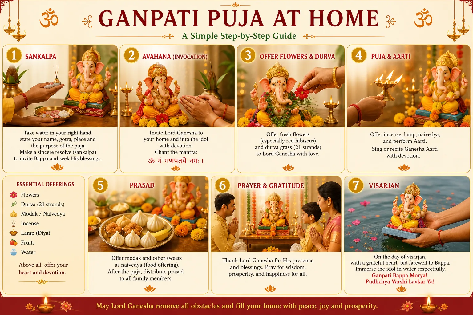 Step by step Ganpati puja sequence illustration