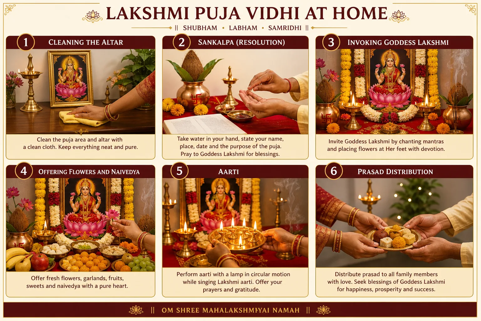 Step-by-step illustration of Lakshmi Puja vidhi