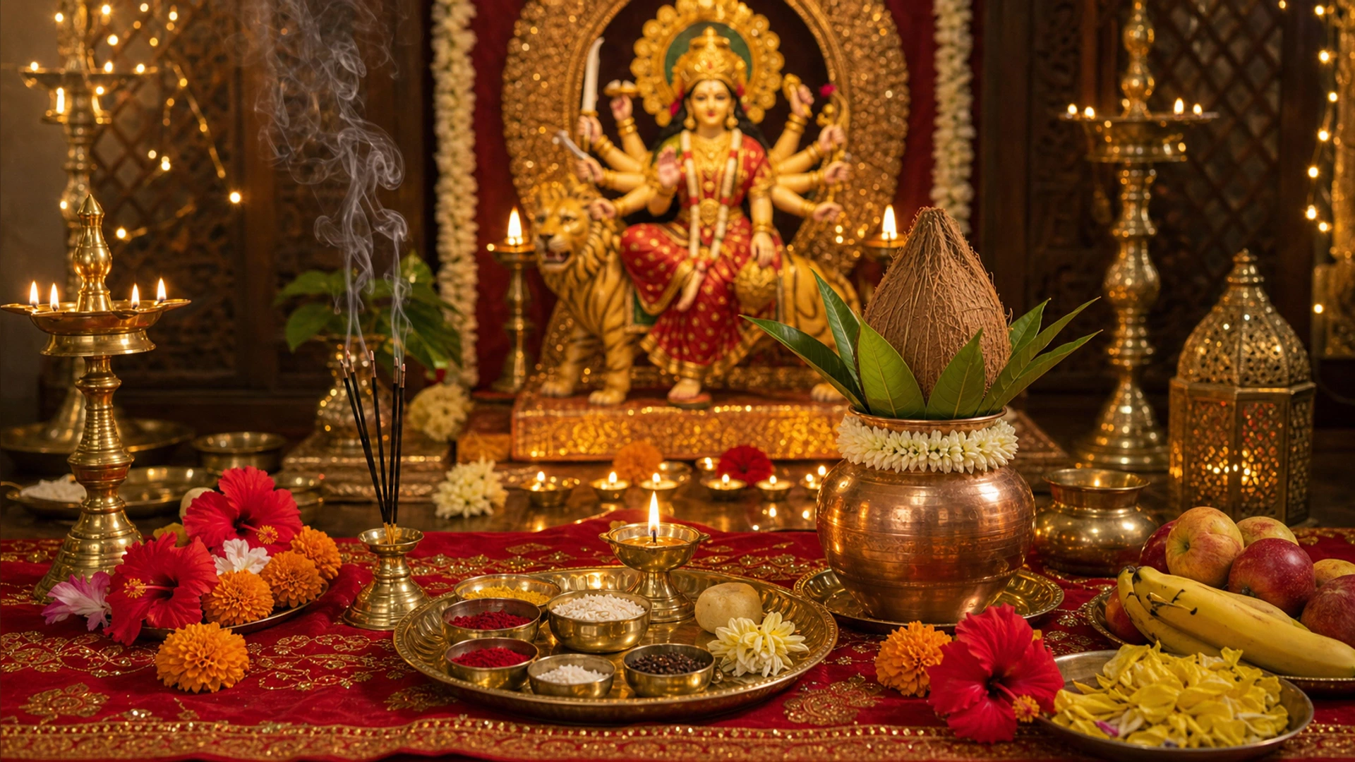নবরাত্রি, দুর্গা পূজা, কালী পূজা, এবং দেবী ব্রত: সমগ্রী, কিট ম্যাপিং, এবং ভক্তিমূলক অভিপ্রায় গাইড নায়কের ছবি